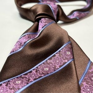 CANALI Brown Silk Tie with diagonal stripes